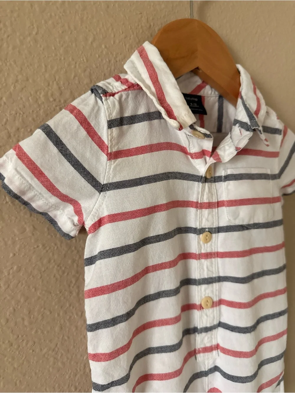 GAP White Romper with Red and Navy Stripes